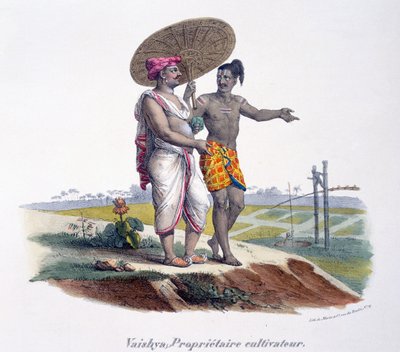 Een man van de Vaishya kaste inspecteert zijn kleine landgoed, 1827-35 door M.E. Burnouf